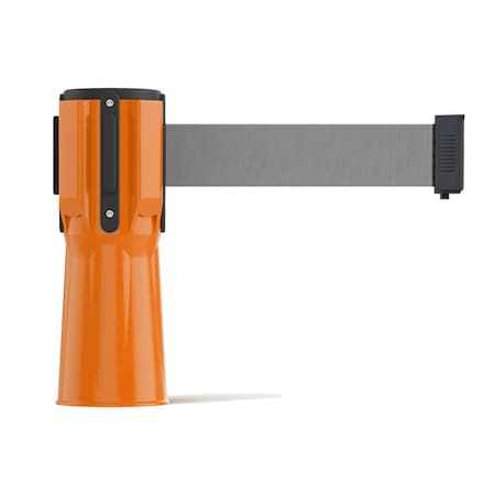 Montour Line Retractable Belt Barrier Cone Mount Orange Case 11ft. Lt Gry Belt CP100-OR-LGY-110